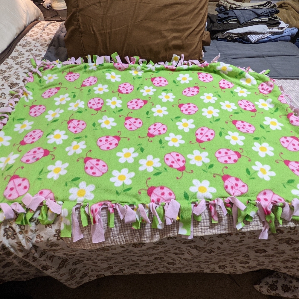 Homemade hand crafted blanket lady bug daisy